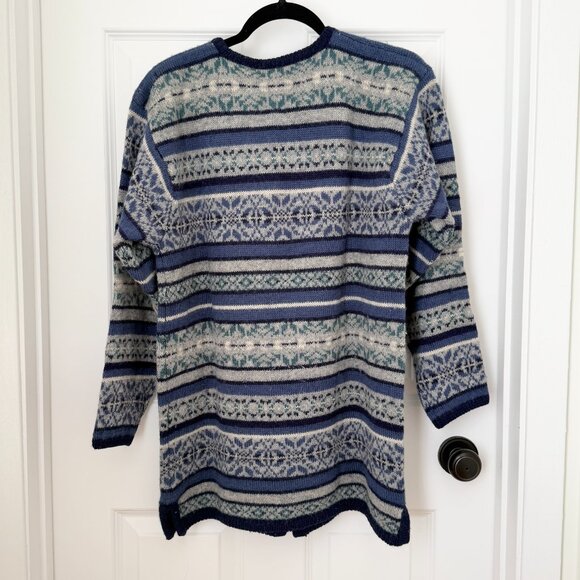 Women BP Nordstrom Shetland Wool Striped Button Up Cardigan Sweater Blue Medium - Picture 2 of 6